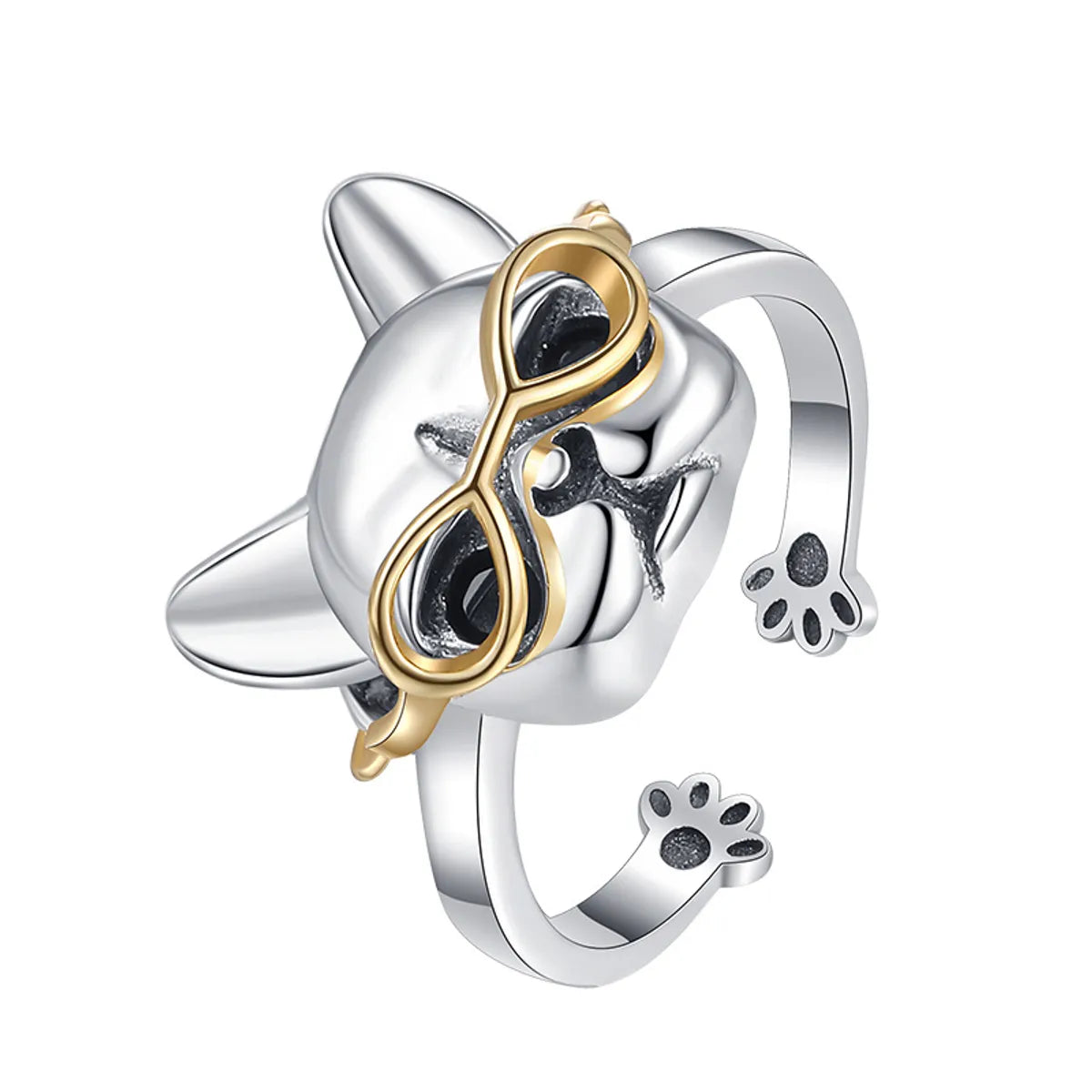 Cute Dog Sterling Silver Plating Open Rings