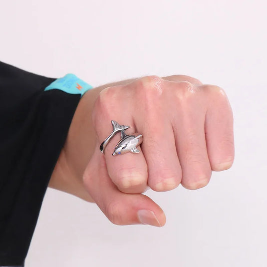 Cute Dolphin Stainless Steel Men'S Open Ring