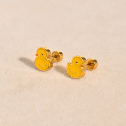 Cute Duck 201 Stainless Steel Epoxy Girl'S Ear Studs