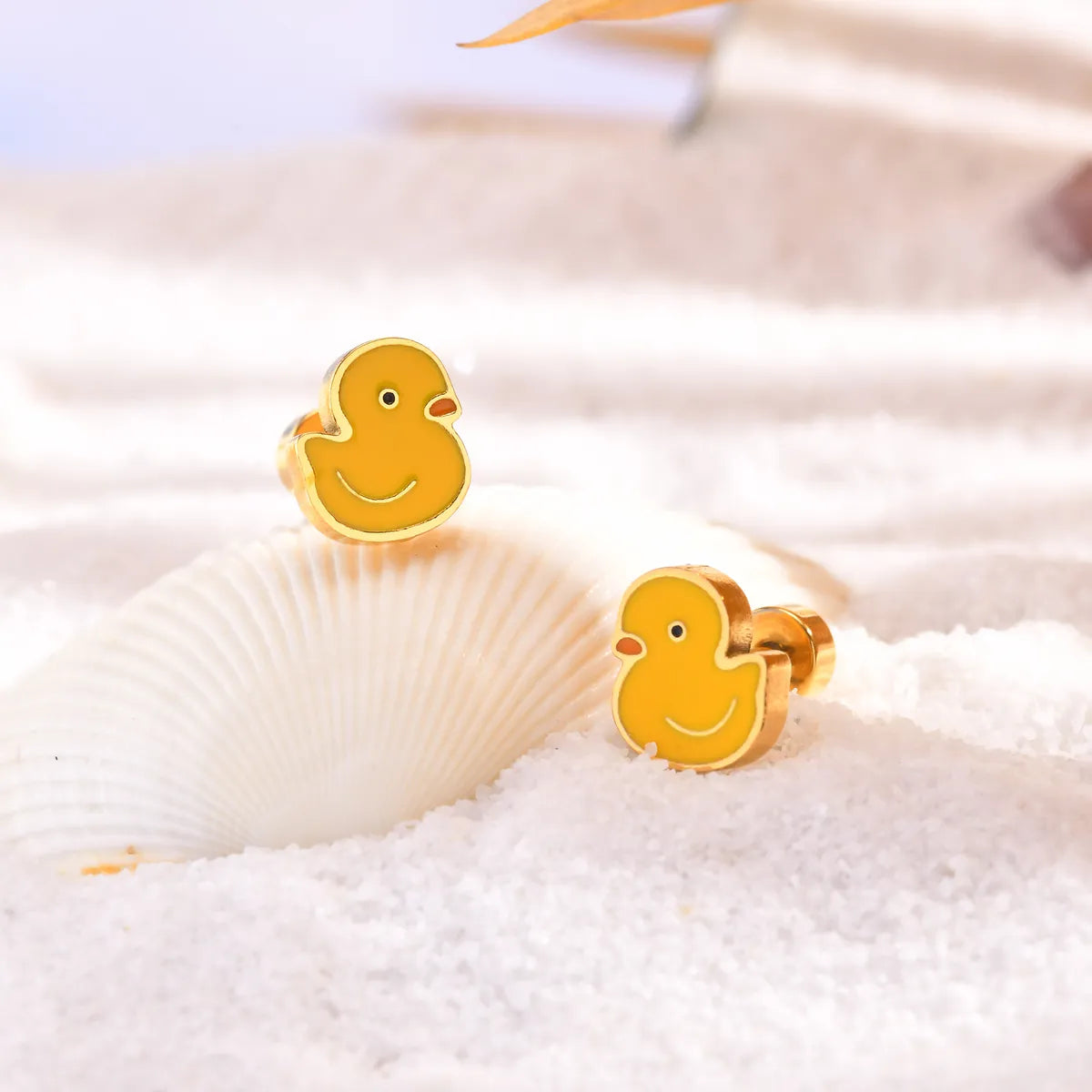 Cute Duck 201 Stainless Steel Epoxy Girl'S Ear Studs