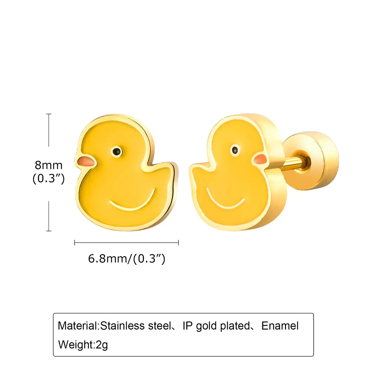 Cute Duck 201 Stainless Steel Epoxy Girl'S Ear Studs