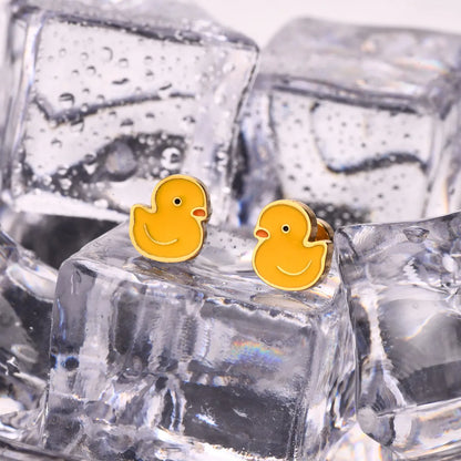 Cute Duck 201 Stainless Steel Epoxy Girl'S Ear Studs