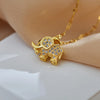 Cute Elephant Titanium Steel Copper Plating Inlay Zircon Gold Plated Pendant Necklace