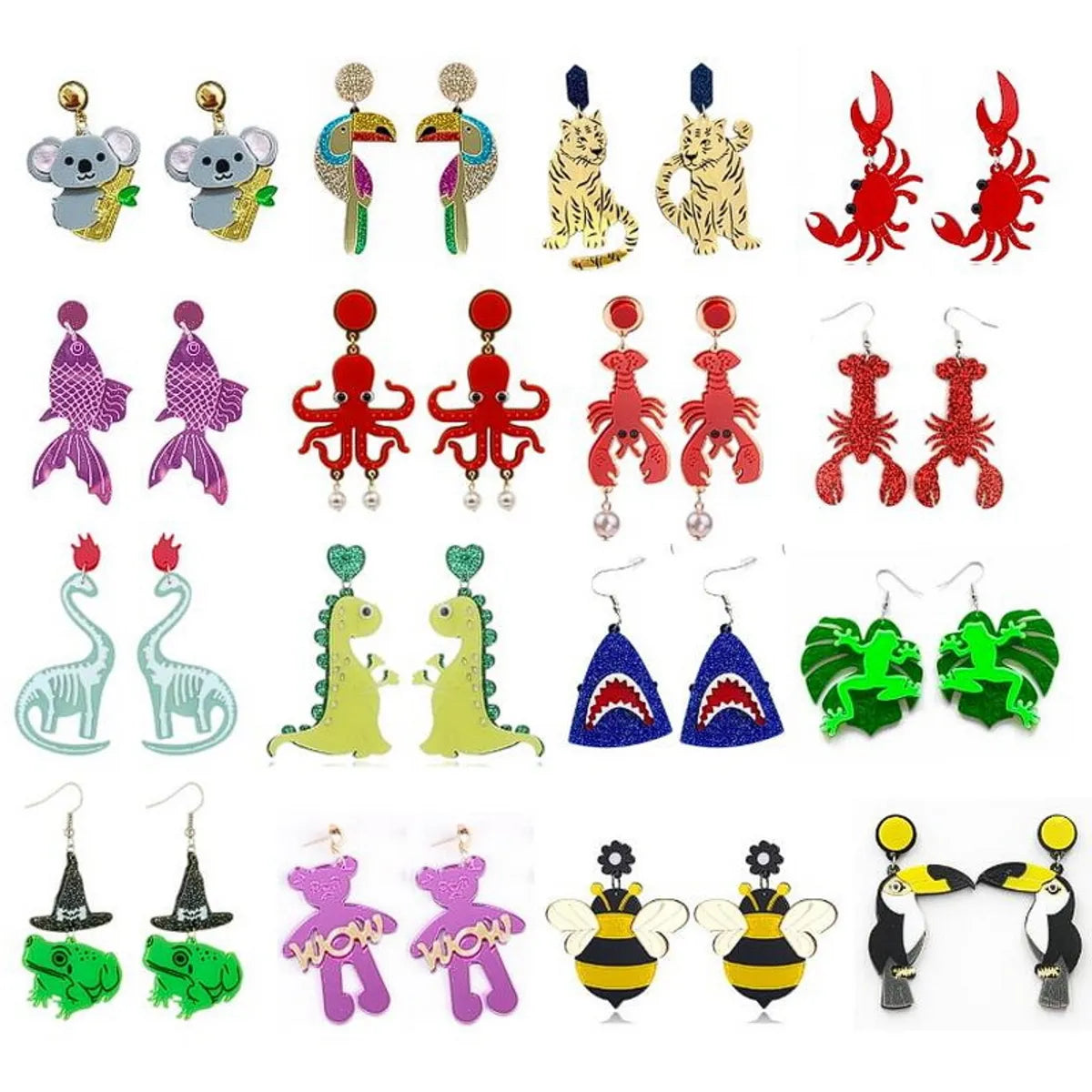 1 Pair Cute Exaggerated Animal Dinosaur Bee Arylic Drop Earrings