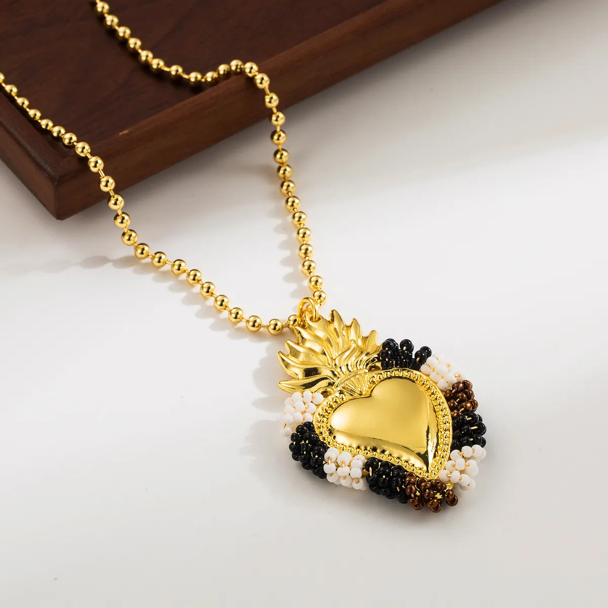 Cute Exaggerated Formal Heart Shape 18K Gold Plated Seed Bead Copper Wholesale Pendant Necklace