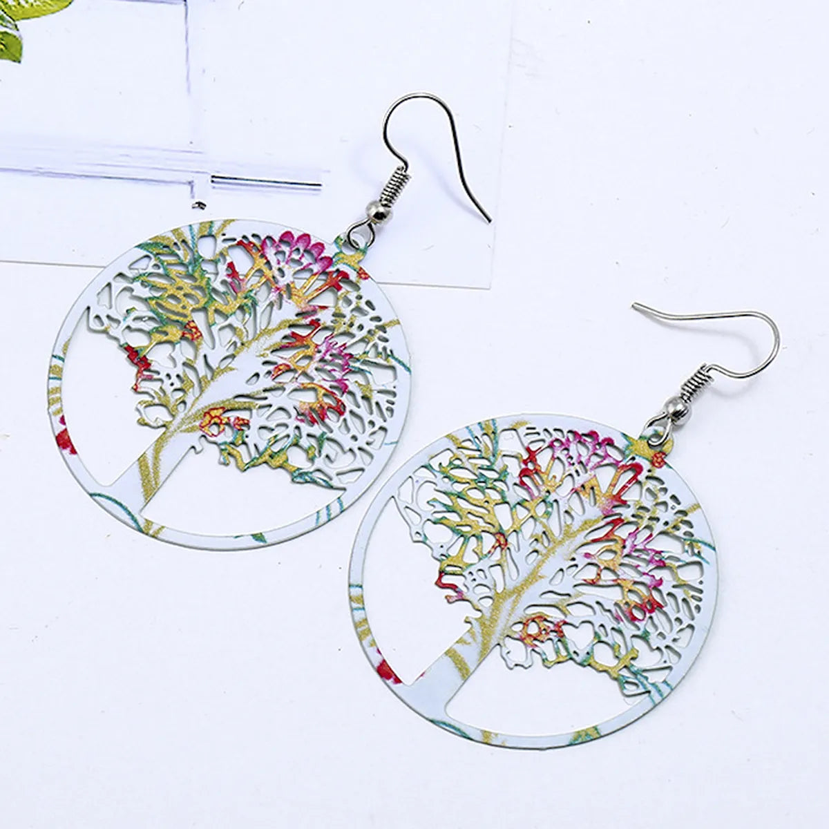 Cute Exaggerated Simple Style Multicolor Tree Alloy Hollow Out Women's Drop Earrings