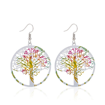 Cute Exaggerated Simple Style Multicolor Tree Alloy Hollow Out Women's Drop Earrings