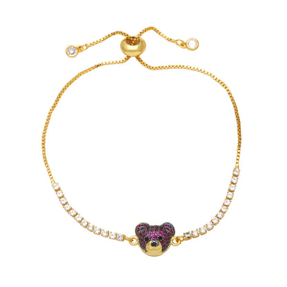 Cute Fashion Simple Style Bear Copper 18k Gold Plated Zircon Bracelets In Bulk