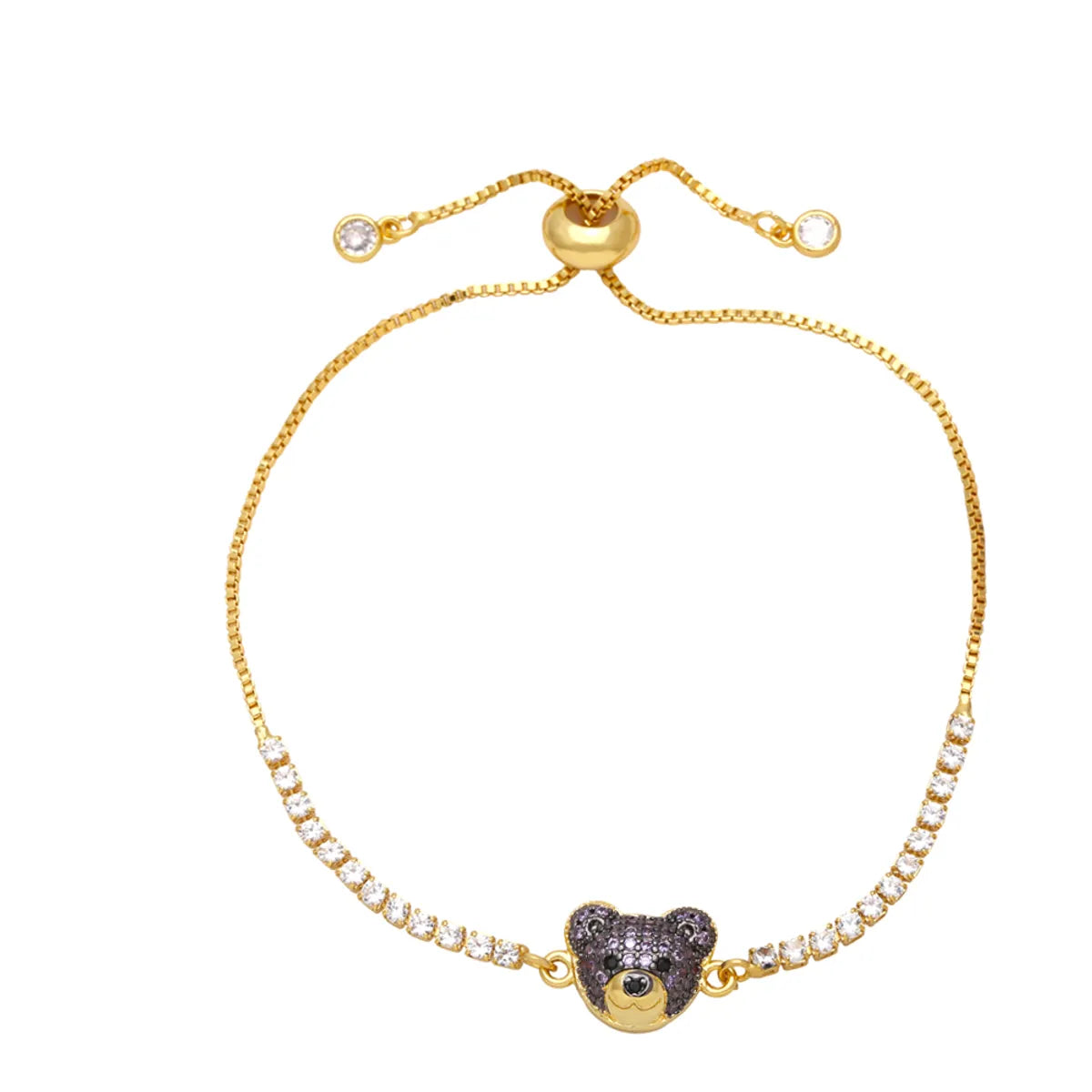 Cute Fashion Simple Style Bear Copper 18k Gold Plated Zircon Bracelets In Bulk