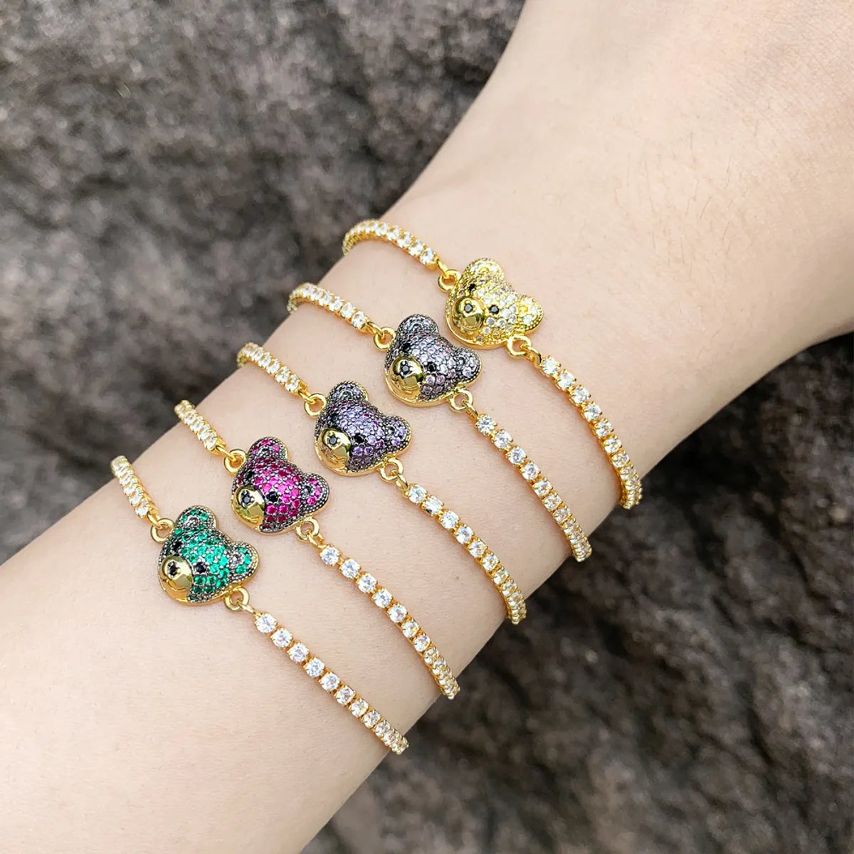 Cute Fashion Simple Style Bear Copper 18k Gold Plated Zircon Bracelets In Bulk