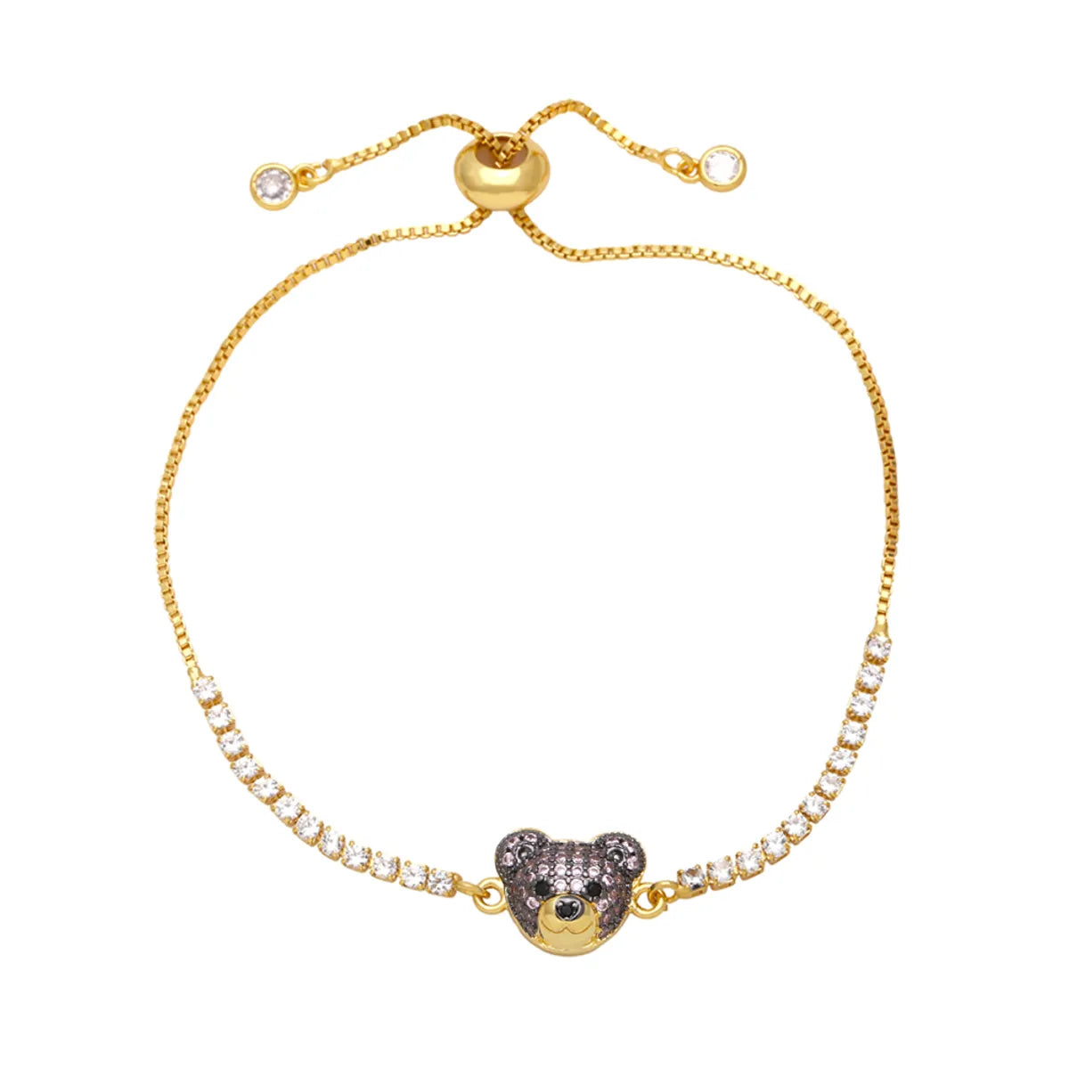 Cute Fashion Simple Style Bear Copper 18k Gold Plated Zircon Bracelets In Bulk