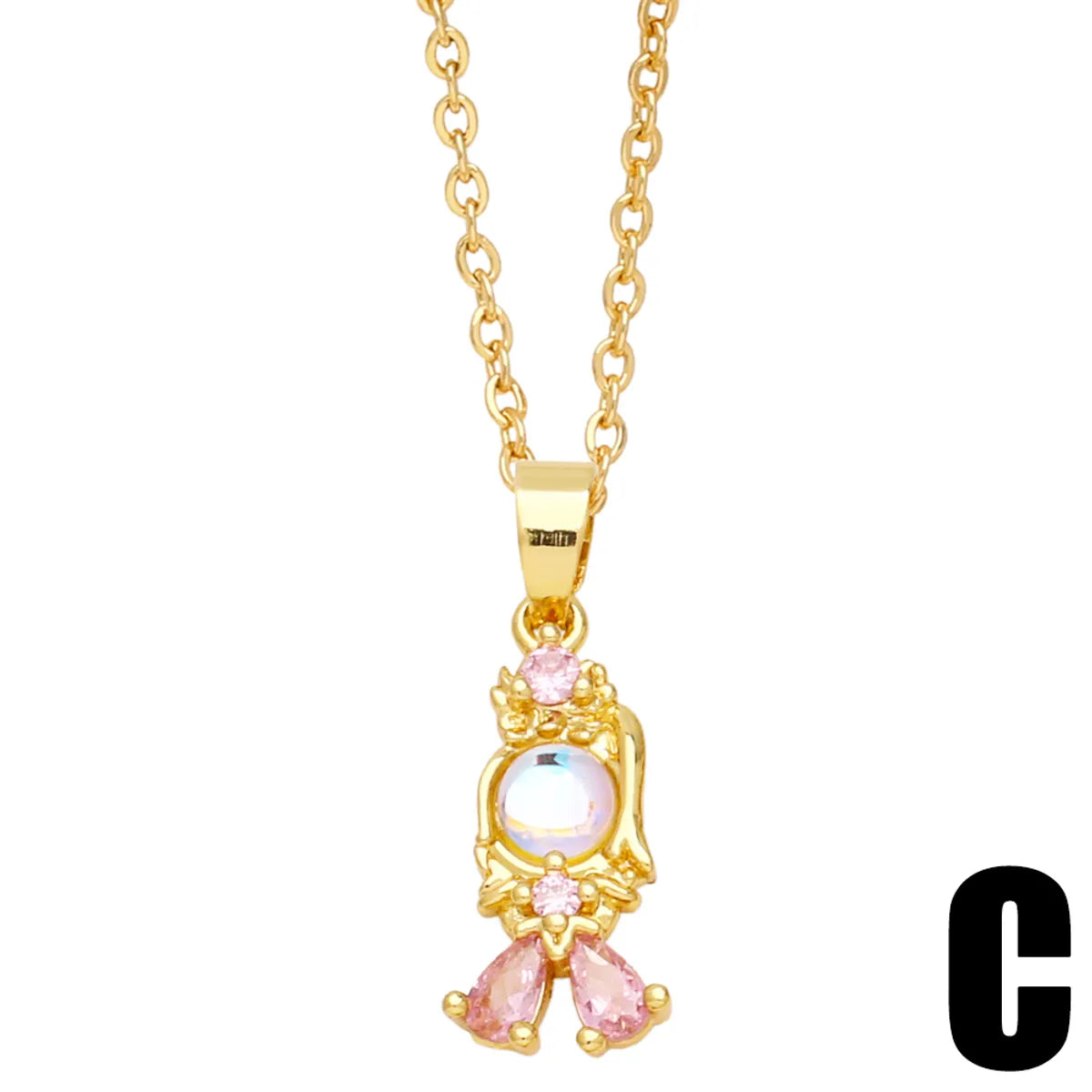 Cute Fashion Simple Style Cartoon Character Mermaid Copper Plating Inlay Zircon 18k Gold Plated Necklace