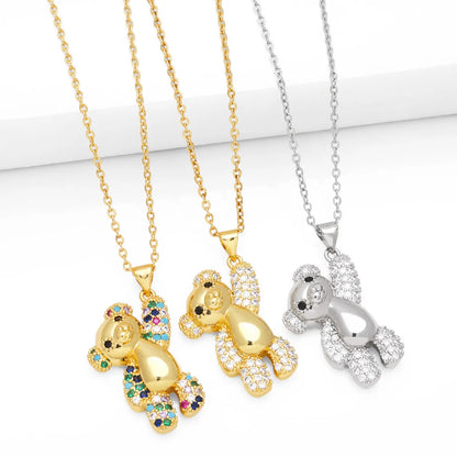 Cute Fashion Simple Style Little Bear Copper 18k Gold Plated Zircon Pendant Necklace In Bulk