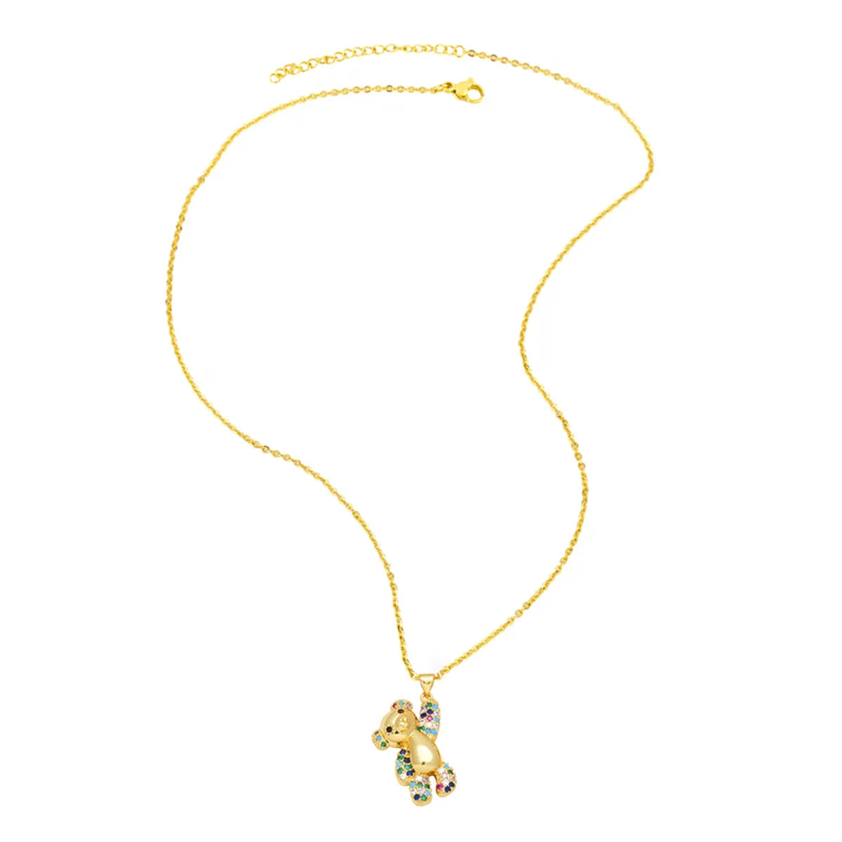 Cute Fashion Simple Style Little Bear Copper 18k Gold Plated Zircon Pendant Necklace In Bulk