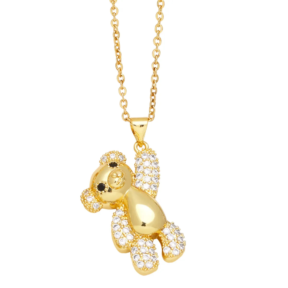 Cute Fashion Simple Style Little Bear Copper 18k Gold Plated Zircon Pendant Necklace In Bulk