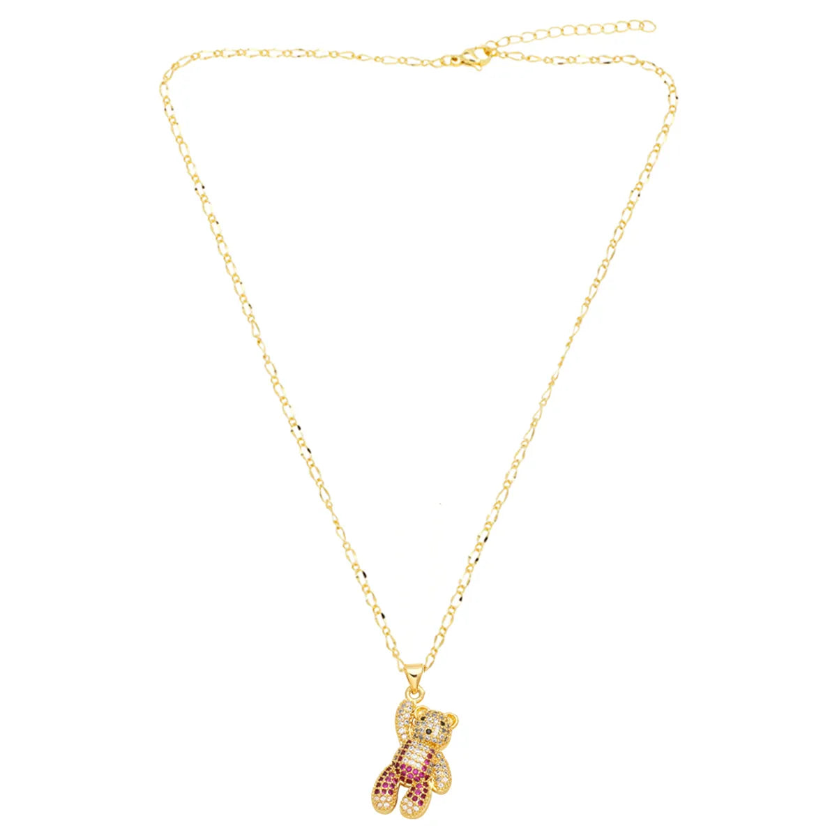 Cute Fashion Sweet Bear Copper 18k Gold Plated Zircon Necklace In Bulk