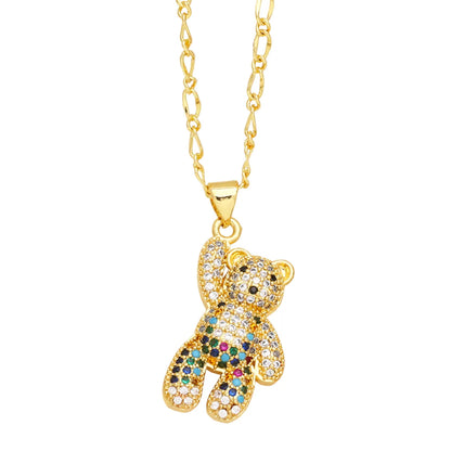 Cute Fashion Sweet Bear Copper 18k Gold Plated Zircon Necklace In Bulk