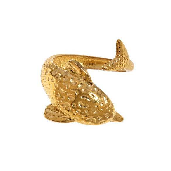 Cute Fish Shaped Stainless Steel Open Ring For Women With Animal Pattern And Electroplated Finish