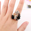 Cute Floral Cat Adjustable Alloy Ring With Micro Inlaid Crystal And Resin Rose Diamond Treated Fashion Ring For Women