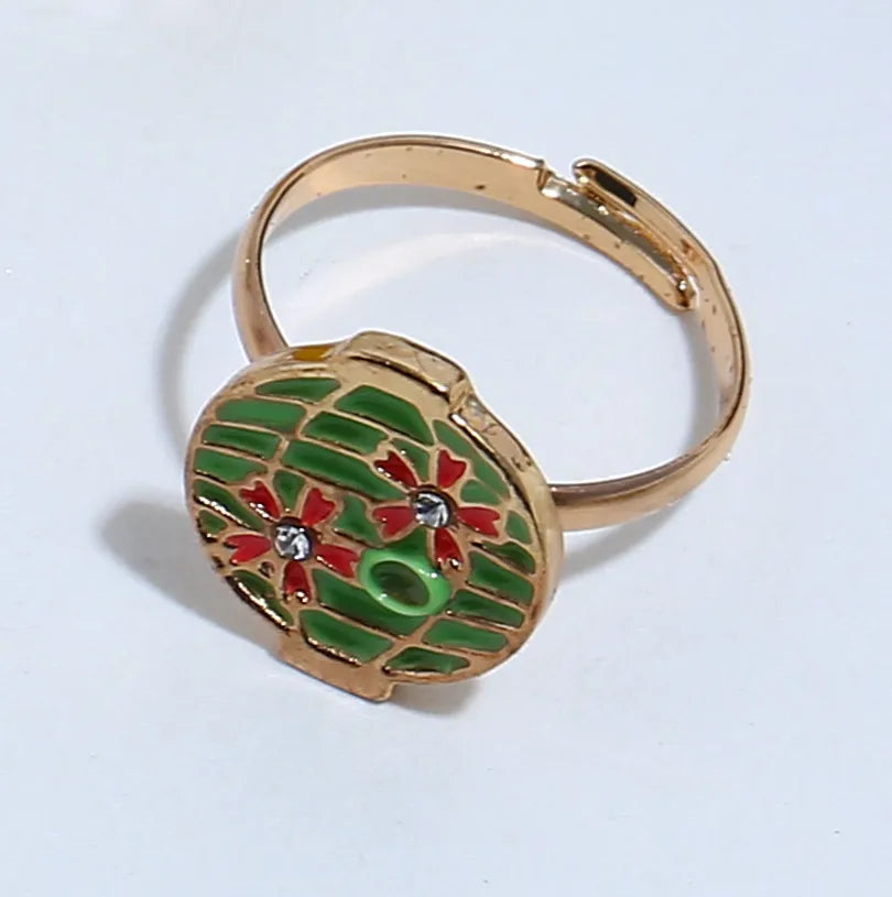 Cute Flower Alloy Enamel Inlay Rhinestones Unisex Open Rings