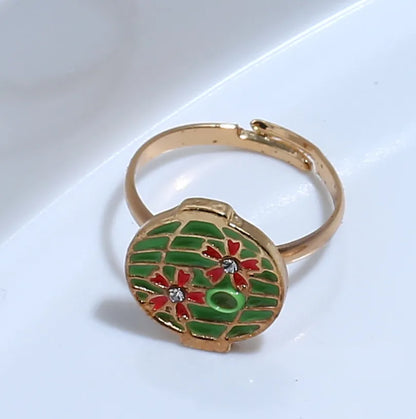 Cute Flower Alloy Enamel Inlay Rhinestones Unisex Open Rings