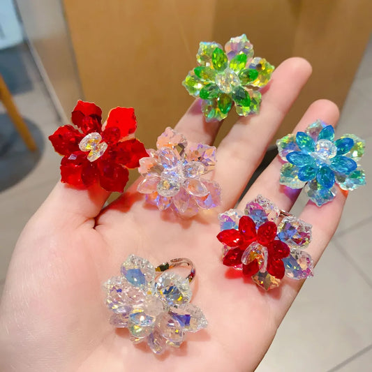 Cute Flower Artificial Crystal Women's Open Rings