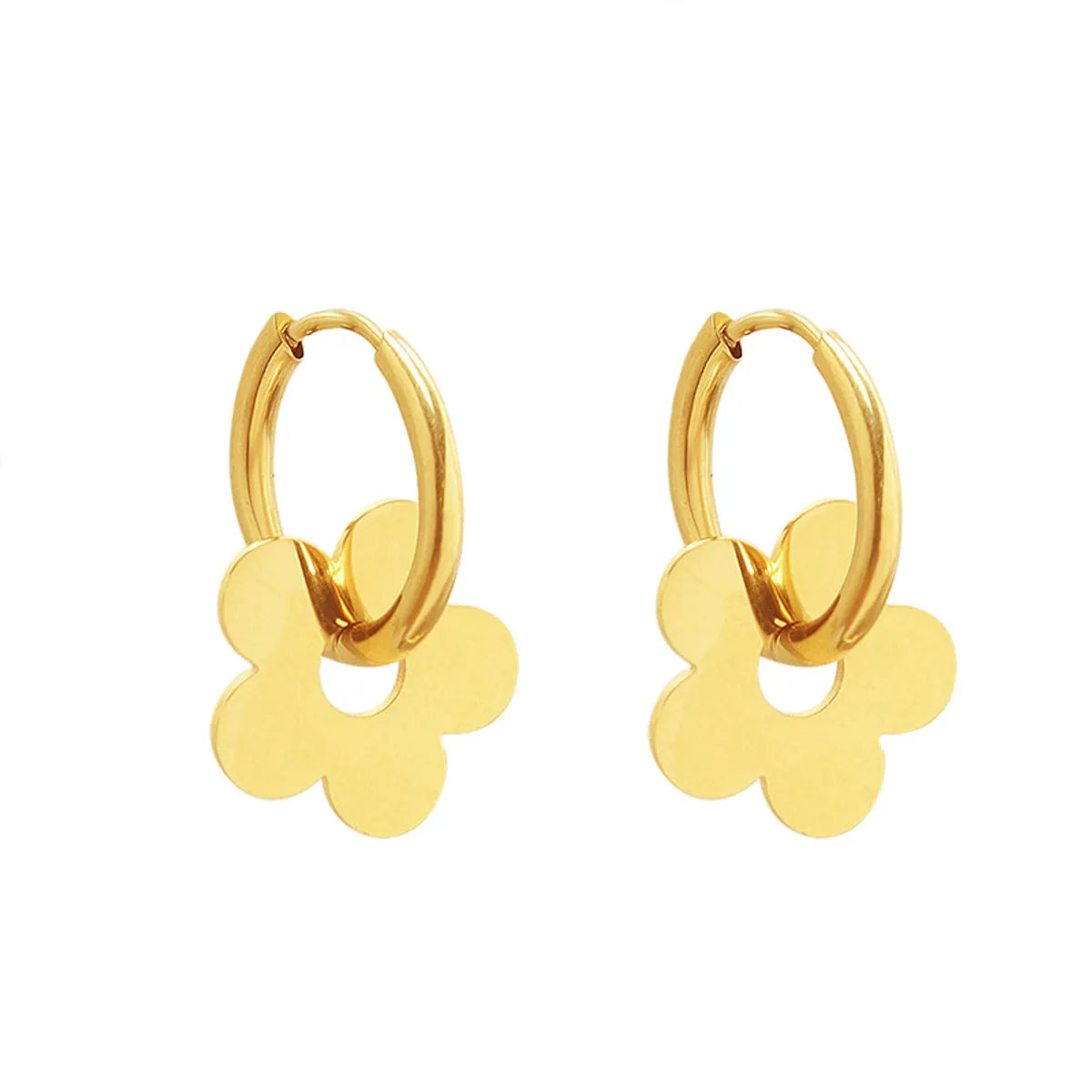 Cute Flower Earrings Stainless Steel Plated 18k Real Gold Ear Buckle Wholesale