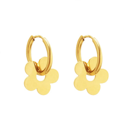 Cute Flower Earrings Stainless Steel Plated 18k Real Gold Ear Buckle Wholesale