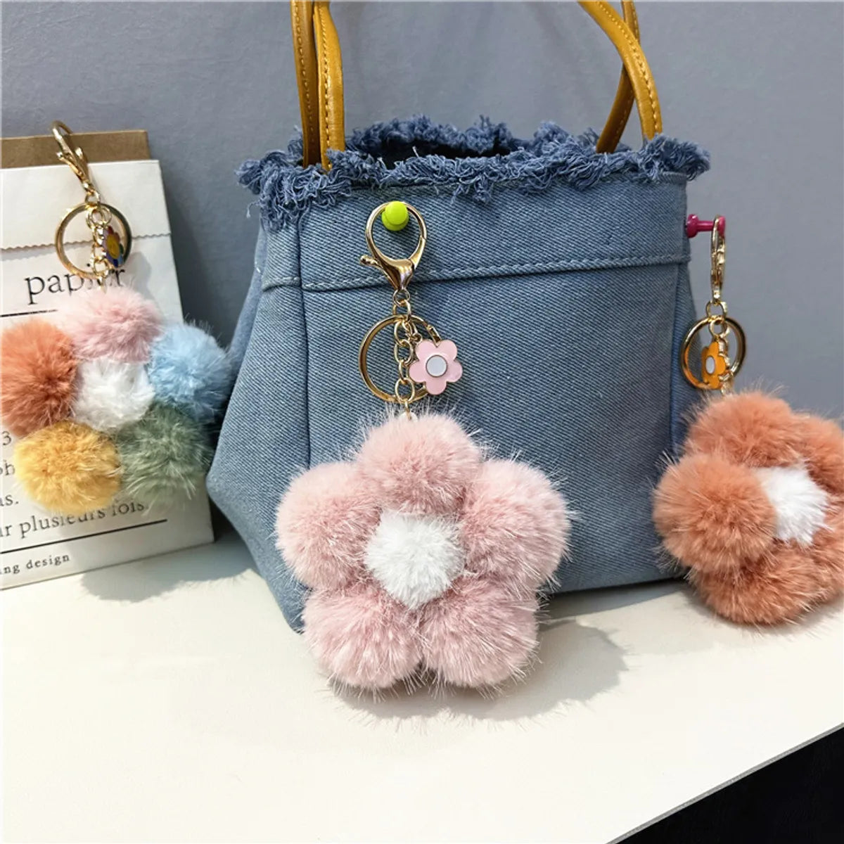 Cute Flower Plush Unisex Bag Pendant Keychain