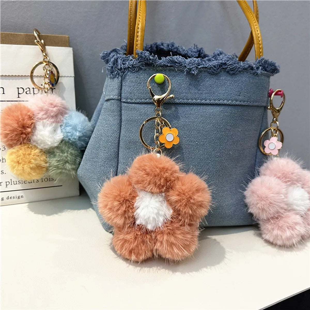 Cute Flower Plush Unisex Bag Pendant Keychain