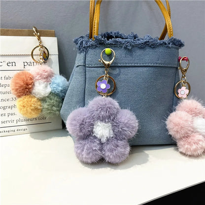 Cute Flower Plush Unisex Bag Pendant Keychain