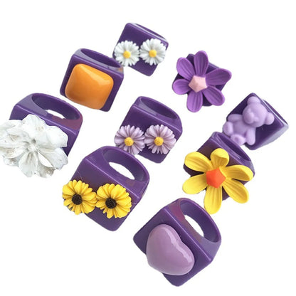 Cute Flower Shaped Daisy Geometric Acrylic Resin Ring