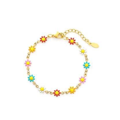 Cute Flower Stainless Steel Enamel Plating Bracelets