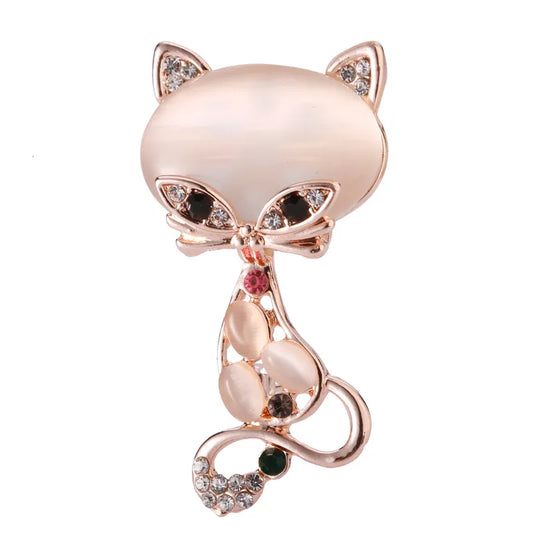 Cute Fox Alloy Plating Rhinestone Opal Brooches 1 Piece