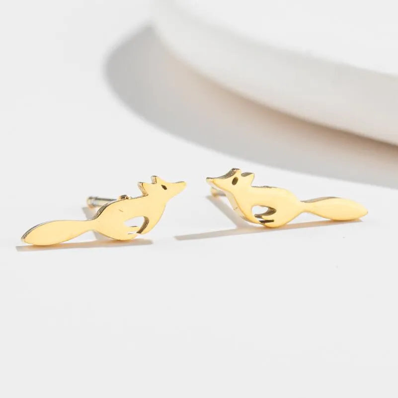 Cute Fox Plating 304 Stainless Steel No Inlaid 18K Gold Plated Ear Studs