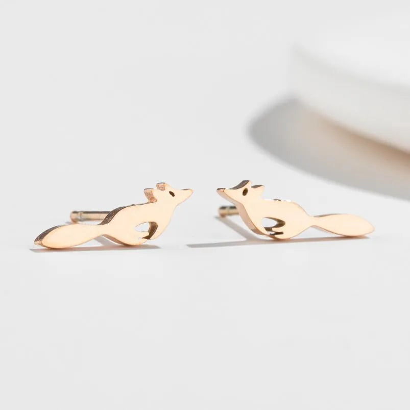 Cute Fox Plating 304 Stainless Steel No Inlaid 18K Gold Plated Ear Studs