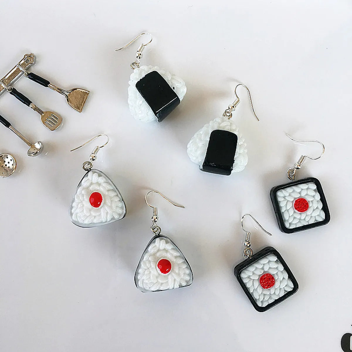 Cute Funny Japanese Rice Ball Pendant Earrings Ear Clip