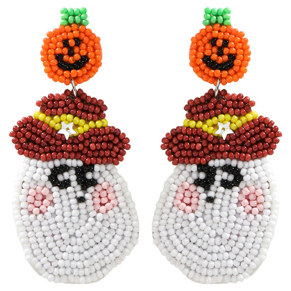 Cute Funny Multicolor Beaded Ghost Shape Plastic Resin Earrings For Women With Festive Elements