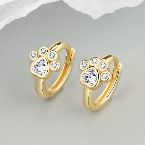 Cute Geometric Cat Claw Footprint Earrings For Women In 925 Sterling Silver With Zircon Inlay Electroplated Ear Buckle Design