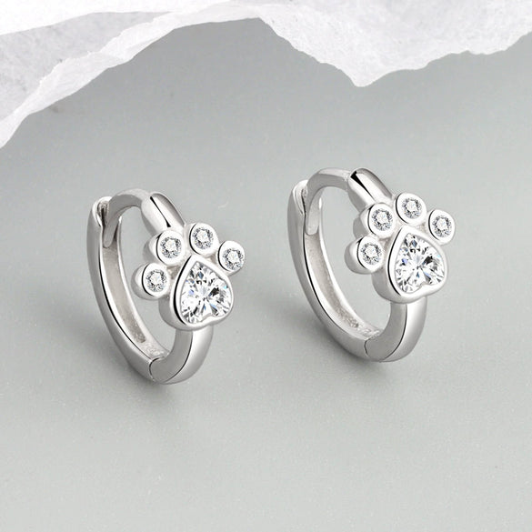 Cute Geometric Cat Claw Footprint Earrings For Women In 925 Sterling Silver With Zircon Inlay Electroplated Ear Buckle Design