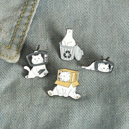 Cute Geometric Polar Bear Cat Alloy Stoving Varnish Brooches