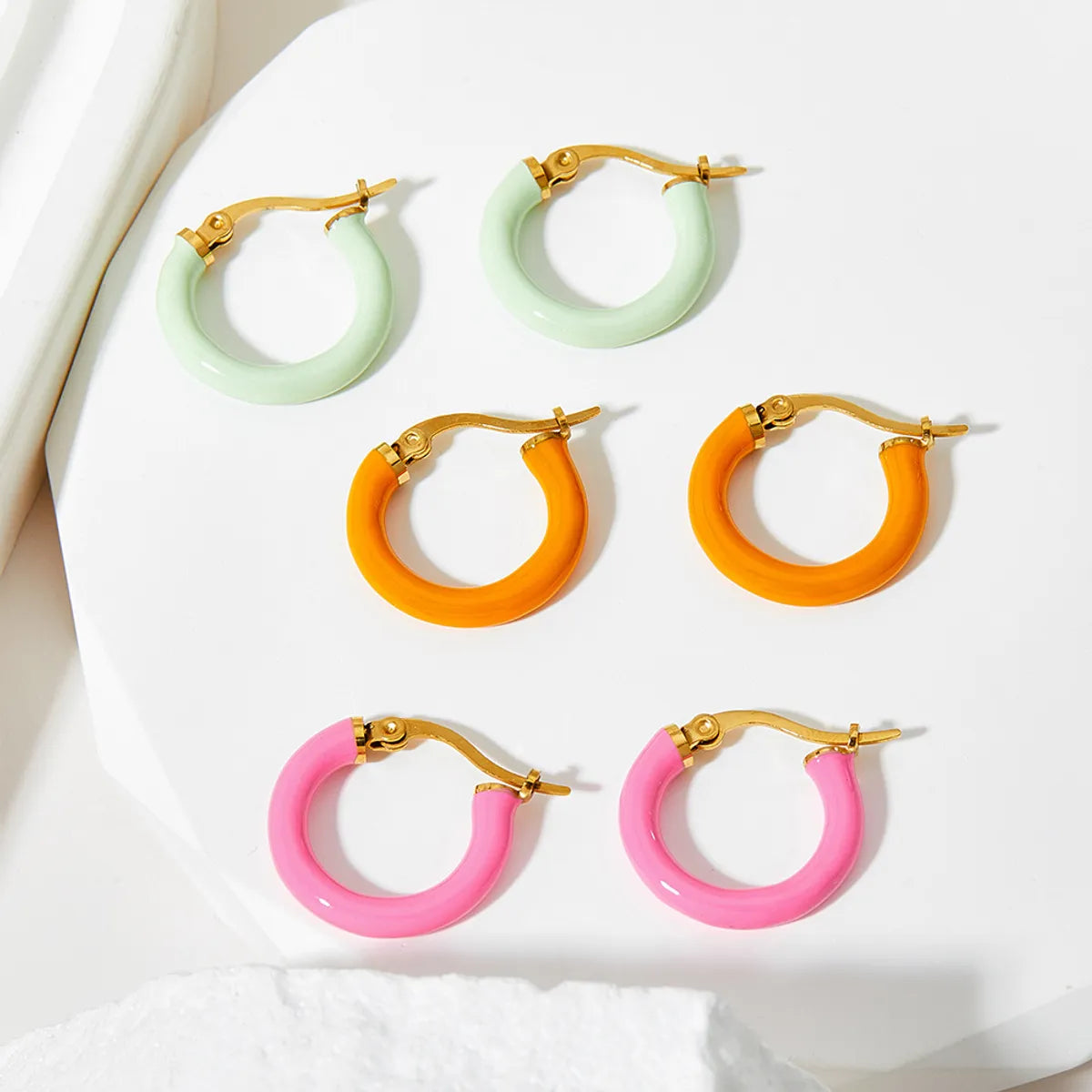 Cute Geometric Stainless Steel Plating Hoop Earrings 1 Pair