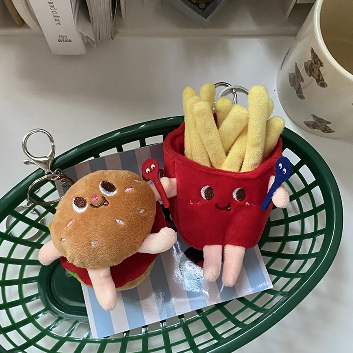 Cute Hamburger French Fries Plush Women'S Bag Pendant Keychain