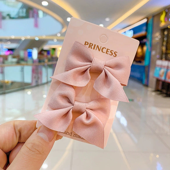 Cute Handmade Cloth Bow Duckbill Hair Clip Pearlescent Yarn Double Clip Hairpin For Baby Girls And Children