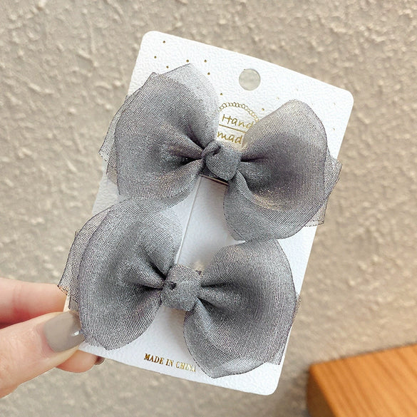 Cute Handmade Cloth Bow Duckbill Hair Clip Pearlescent Yarn Double Clip Hairpin For Baby Girls And Children