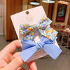 Cute Handmade Cloth Bow Duckbill Hair Clip Pearlescent Yarn Double Clip Hairpin For Baby Girls And Children