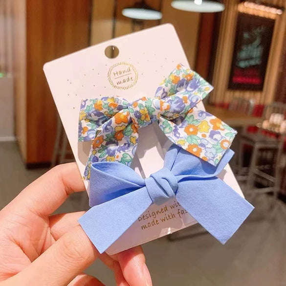 Cute Handmade Cloth Bow Duckbill Hair Clip Pearlescent Yarn Double Clip Hairpin For Baby Girls And Children