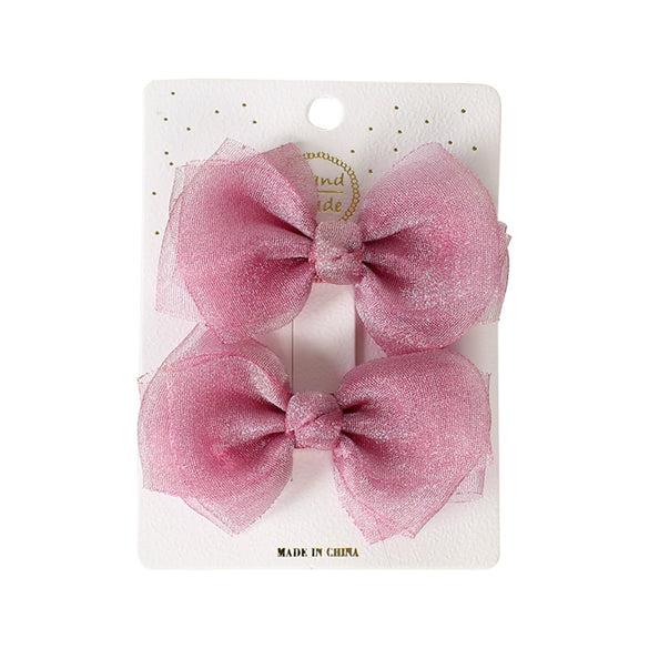 Cute Handmade Cloth Bow Duckbill Hair Clip Pearlescent Yarn Double Clip Hairpin For Baby Girls And Children