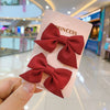 Cute Handmade Cloth Bow Duckbill Hair Clip Pearlescent Yarn Double Clip Hairpin For Baby Girls And Children