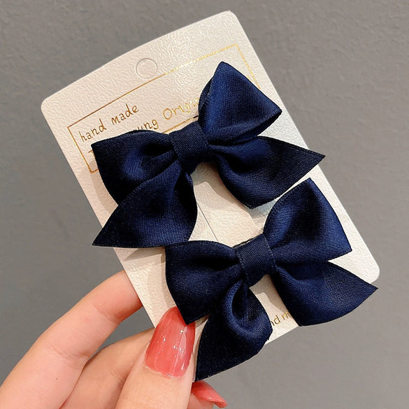Cute Handmade Cloth Bow Duckbill Hair Clip Pearlescent Yarn Double Clip Hairpin For Baby Girls And Children